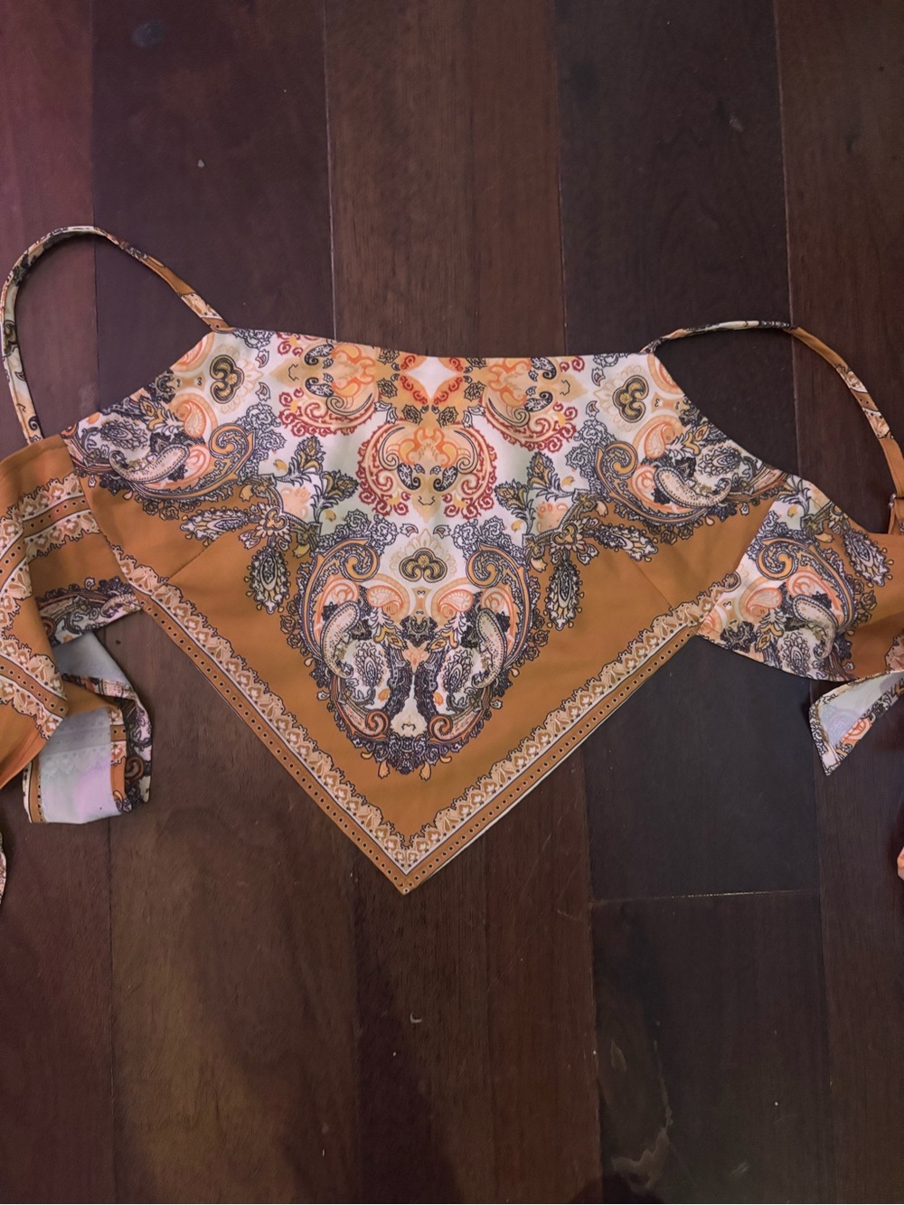 Boho Paisley Bandana Crop Top - Rust & Cream
